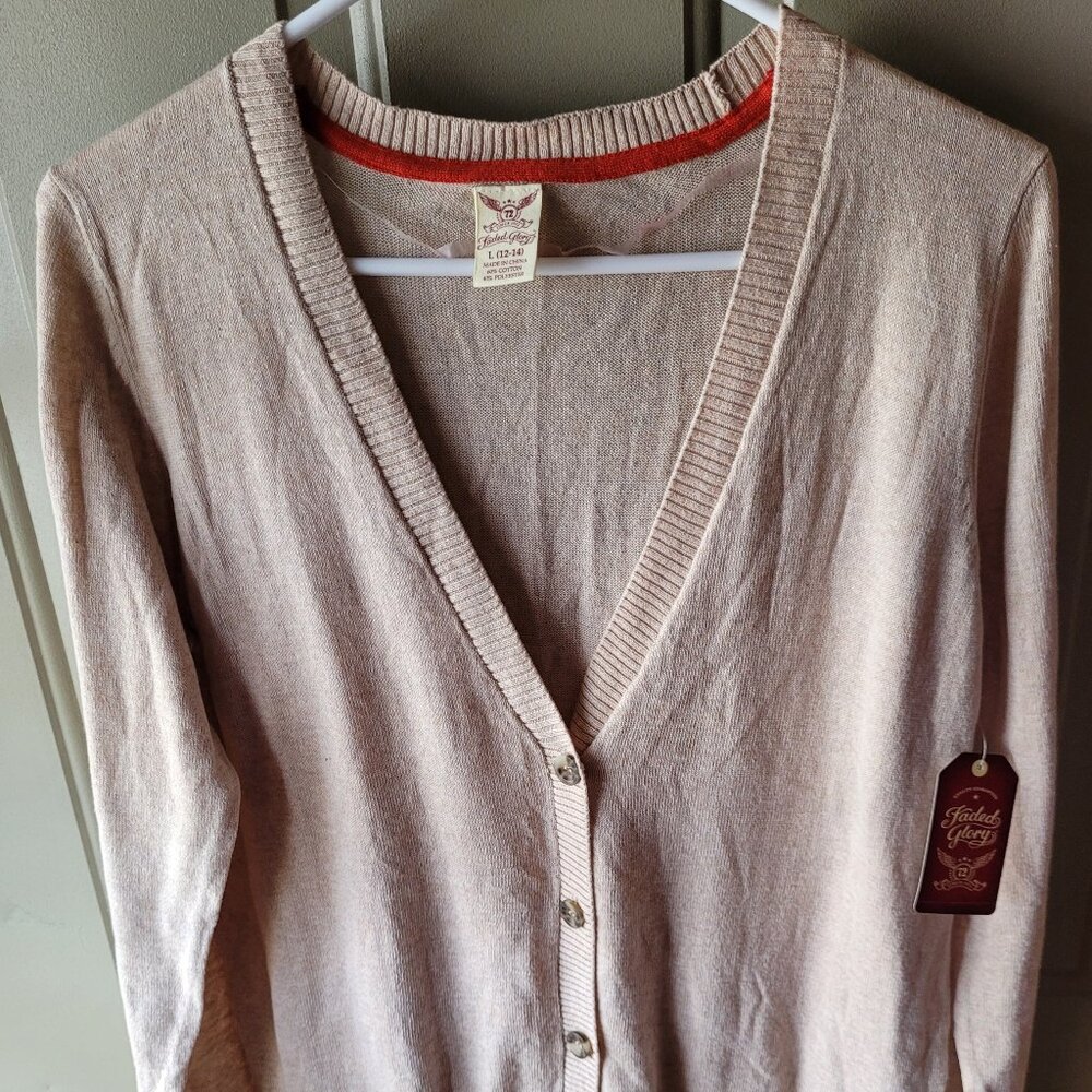 NWT's Faded Glory Tan Lightweight Cardigan Sweater Size Large 12-14